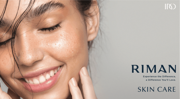Riman skincare model showcasing glowing skin, highlighting Riman ICD skincare and KBeauty principles.