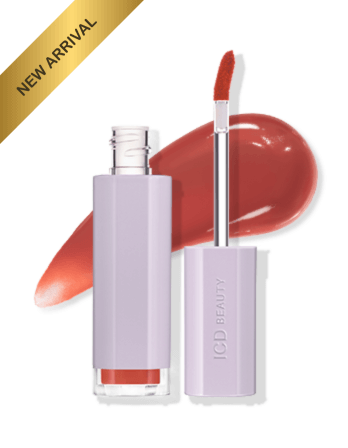 ICD Makeup Butter Lip Tint Semi Matte in new arrival packaging with vibrant red lip color swatch.