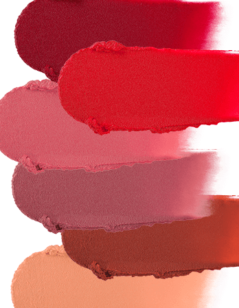 Swatches of ICD Makeup Butter Lip Tint Velvet Matte in various shades, showcasing rich matte colors for lasting lip care.