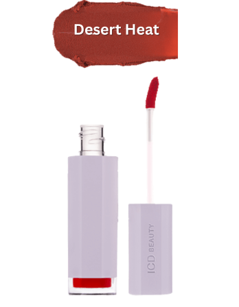 ICD Makeup Butter Lip Tint in Desert Heat, featuring a soft applicator for smooth matte color.