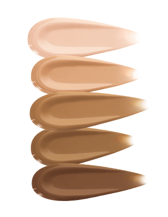 Swatches of four shades of ICD Makeup Luminous Glow Cushion, showing a range from light to dark tones.