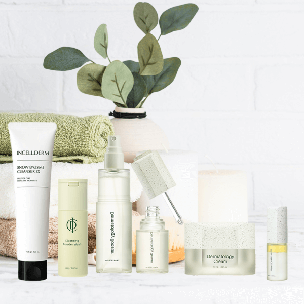 ICD Essential Set featuring cleanser, cream, and serums for radiant, hydrated skin and improved elasticity.