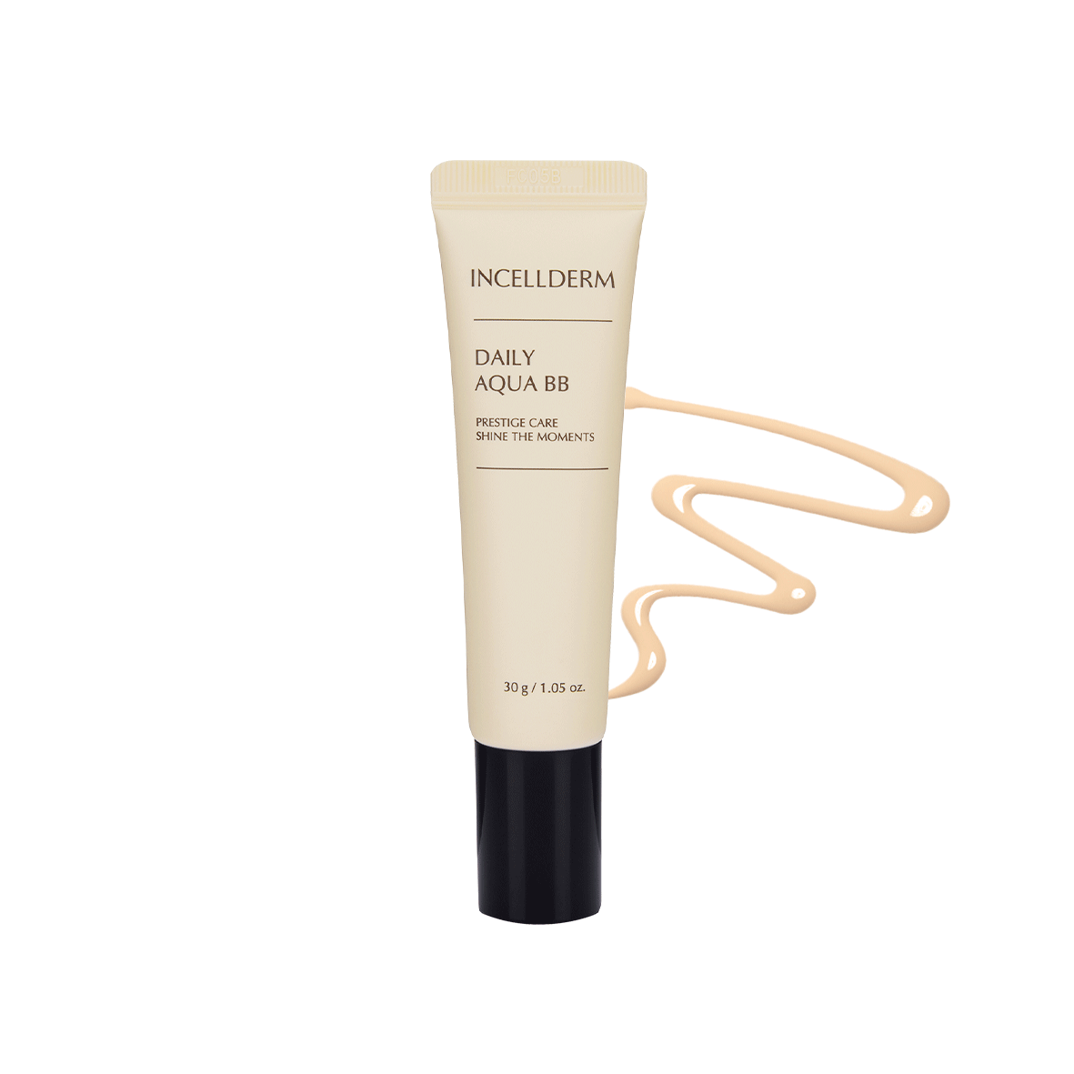 Incellderm Daily Aqua BB cream tube with creamy swatch for radiant skin, 30g size, perfect for daily use.