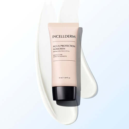 Incellderm Aqua Protection Sunscreen tube with clean white background – lightweight Korean sun protection SPF