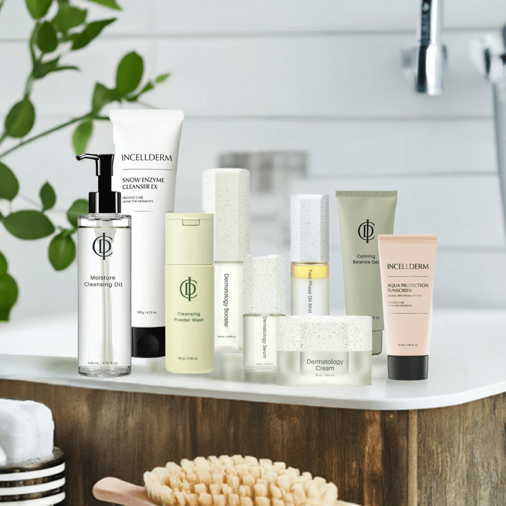 Riman Incellderm Expert Daily Ritual full skincare set displayed neatly – Korean anti-aging skincare routine