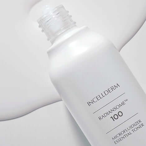 RADIANSOME 100 Microfluidizer Essential Toner bottle with protective formula for smoother skin absorption.