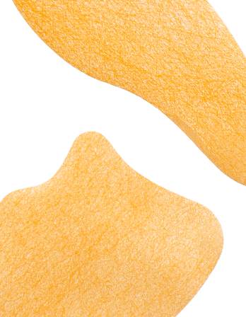 Riman ICD Collagen 100 Melting Sheet Mask texture, showing soft, golden collagen sheets for skincare.