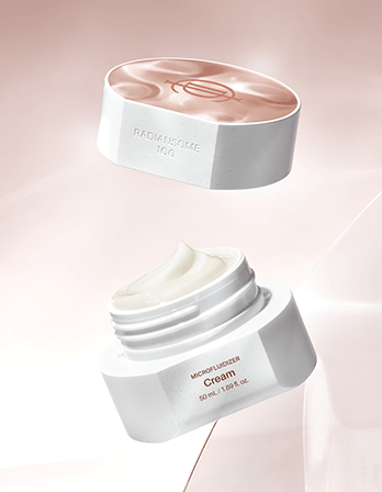 ICD Radiansome 100 Microfluidizer Cream | RIMAN KBeauty Skincare packaging with cream texture visible.