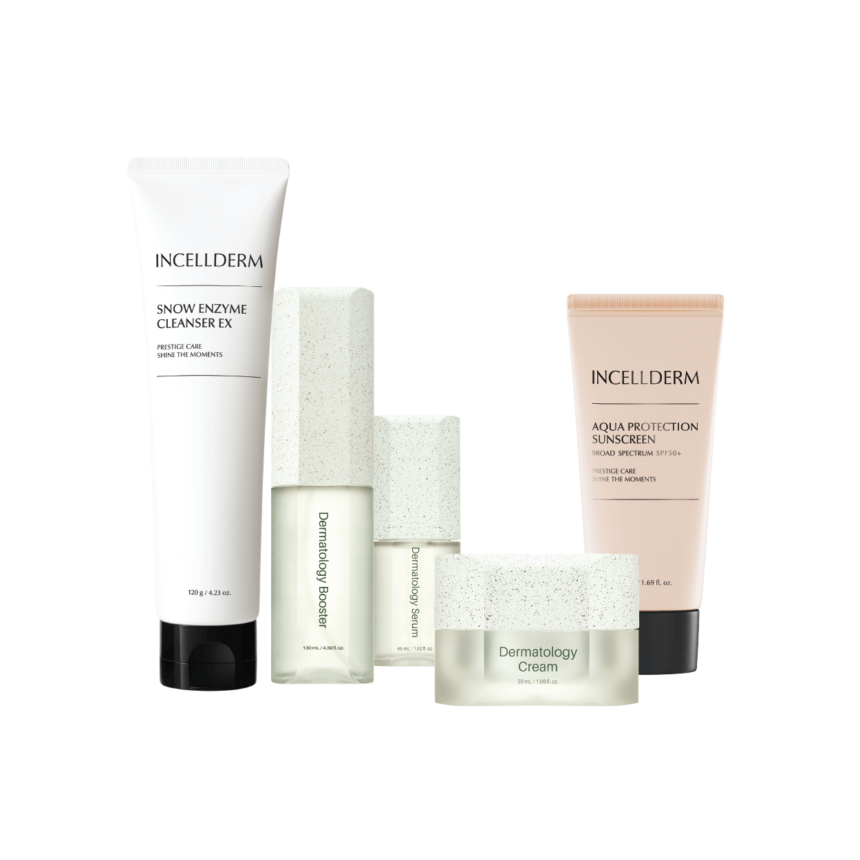 Riman Essential Ritual Set flat lay with booster and serum bottles – daily Korean skincare essentials