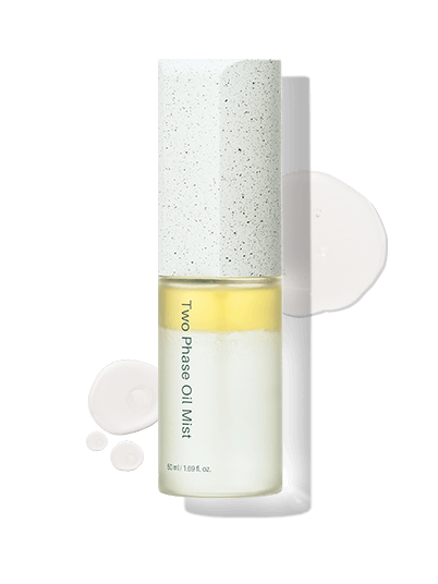 Front-facing view of Riman Two-Phase Oil Mist with golden and clear liquid separation – Korean glow enhancer