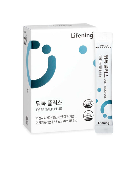 Lifening Deep Talk Plus product box and stick for radiant skin care, featuring clean design and easy-cut packaging.