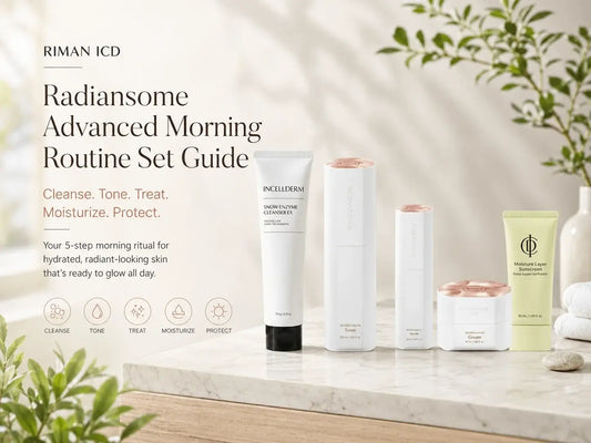 ICD Radiansome Advanced Morning Routine Set: RIMAN's Most Advanced Start to the Day with 5 skincare products.