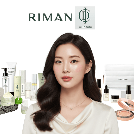 RIMAN skincare products displayed with a model showcasing the best-selling K-Beauty products you need in 2026.