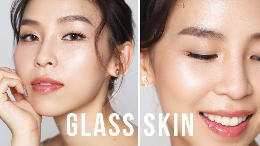 Close-up of a woman's radiant glass skin glow, showcasing a flawless complexion and healthy shine.