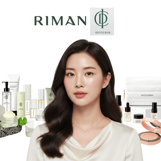 RIMAN skincare products displayed with a model showcasing the best-selling K-Beauty products you need in 2026.