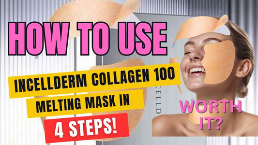 Instructions for using Incellderm Collagen 100 Melting Mask in 4 easy steps.