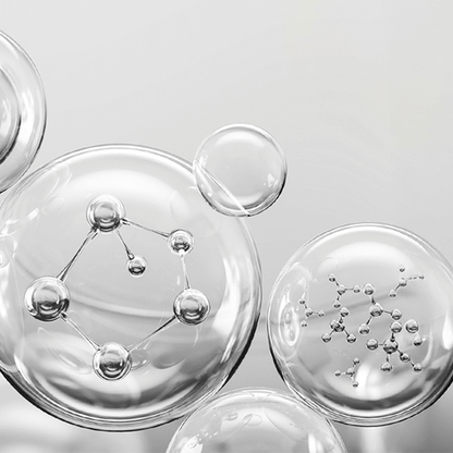 Close-up of clear molecular structures representing skin-nourishing ingredients in cosmetic products.
