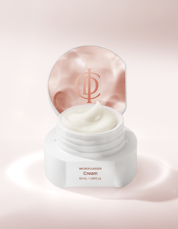 ICD Radiansome 100 Microfluidizer Cream | RIMAN KBeauty Skincare in a white container with lid open, showing creamy texture.