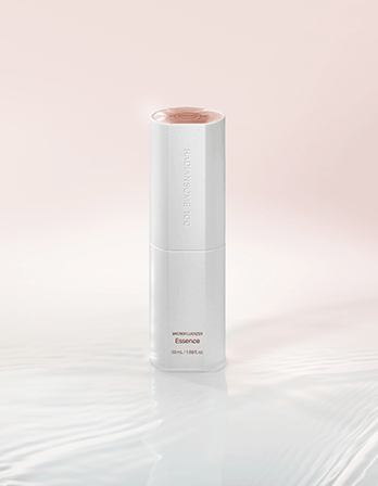 ICD Radiansome 100 Microfluidizer Essense | RIMAN KBeauty Skincare in a sleek white bottle on a soft background.