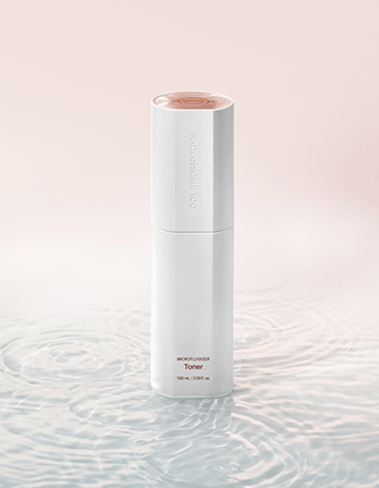 ICD Radiansome 100 Microfluidizer Toner | RIMAN KBeauty Skincare in a serene water background