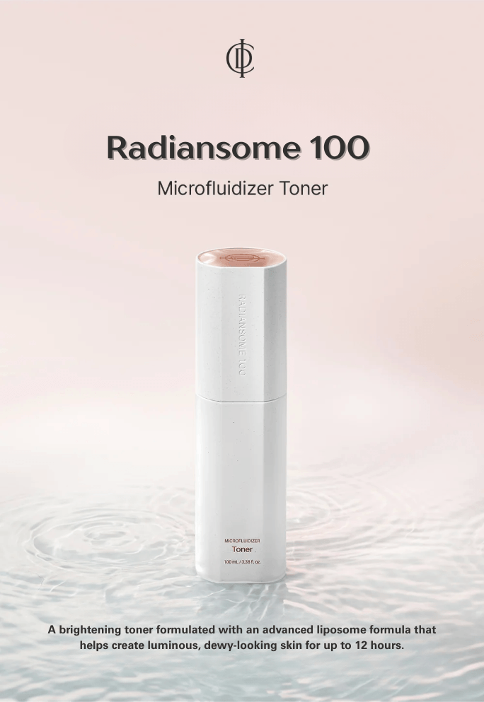ICD Radiansome 100 Microfluidizer Toner | RIMAN KBeauty Skincare bottle with advanced liposome formula.