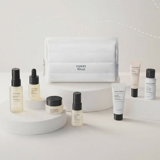 Incellderm Expert Ritual Travel Kit featuring travel-sized skincare products in a convenient pouch.