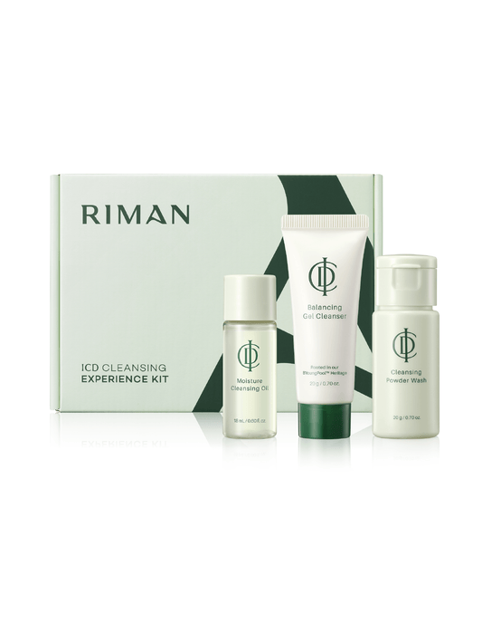 RIMAN ICD Cleansing Experience Kit featuring Moisture Cleansing Oil and Balancing Gel Cleanser, perfect for K-beauty routine.