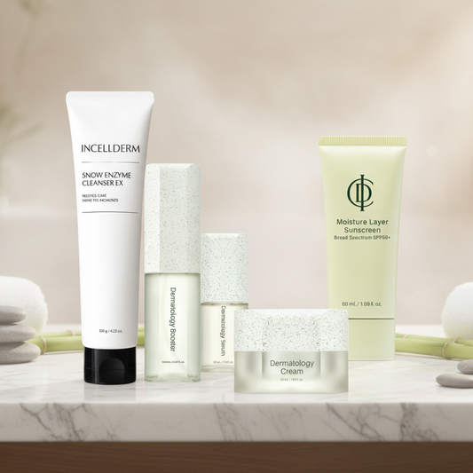 Set of skincare products with visible branding on a white background