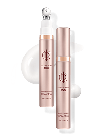 RIMAN ICD Radiansome™ 100 Microfluidizer Concentrate - AVAILABLE NOW! skincare bottles on display.